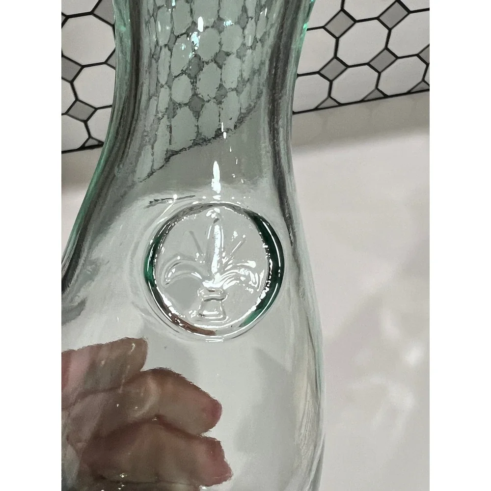 Vintage Italian Green Glass Carafe Fleur-de-Lis 500ml Wine Decanter Italy 8in